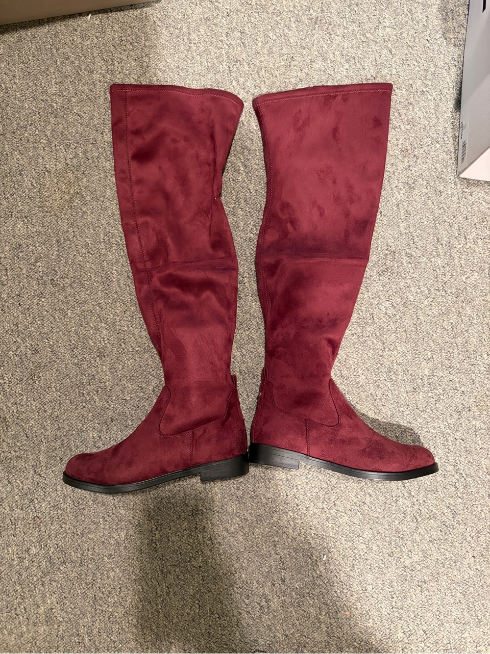 Kenneth Cole Reaction Wind-Y burgundy Over-the-Knee faux Suede Boots BNWT